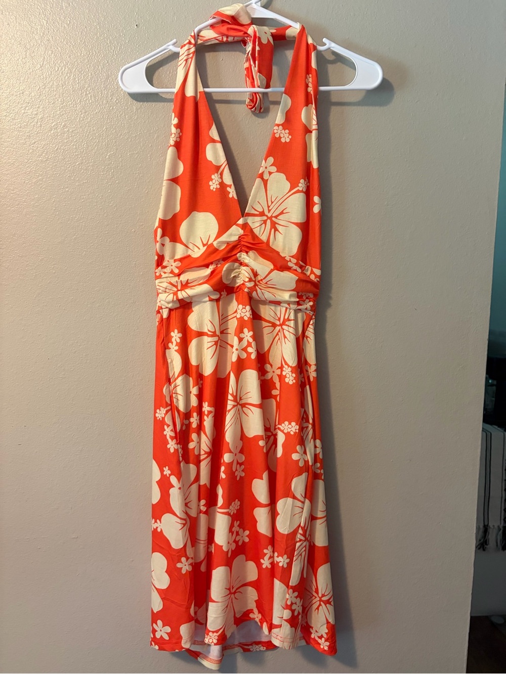 Halter Floral Midi Dress in Orange and Cream
